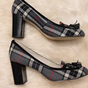 Plaid Block Heel Women's Shoe